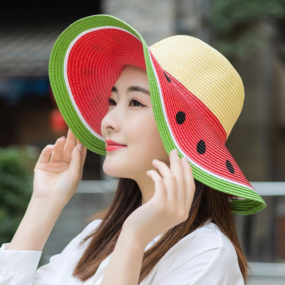 Kids Outdoor Garden - Girls Watermelon Straw Hat Summer Wide