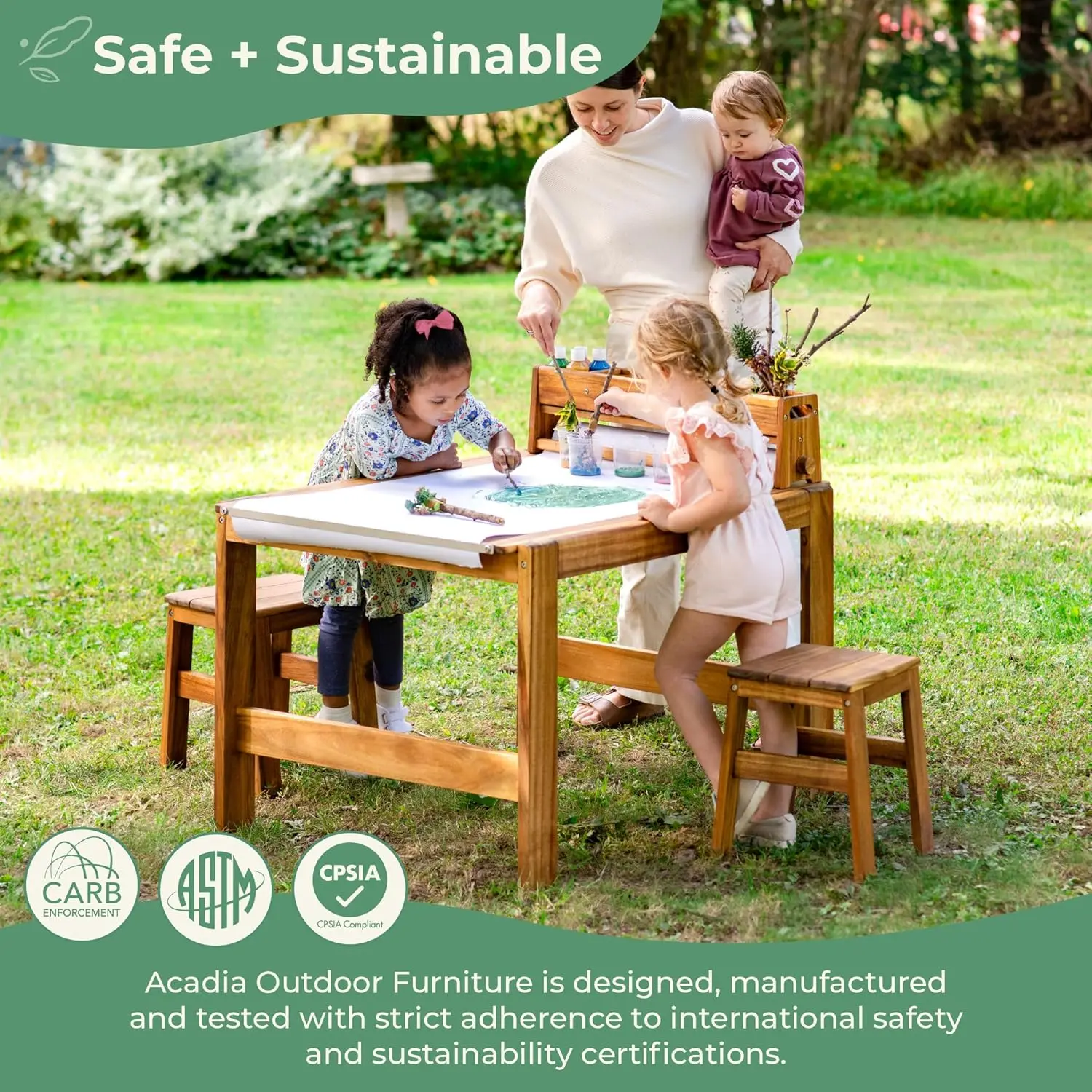 Acadia Outdoor Art Table and S - огляд і ціна Kids Outdoor Wooden Table